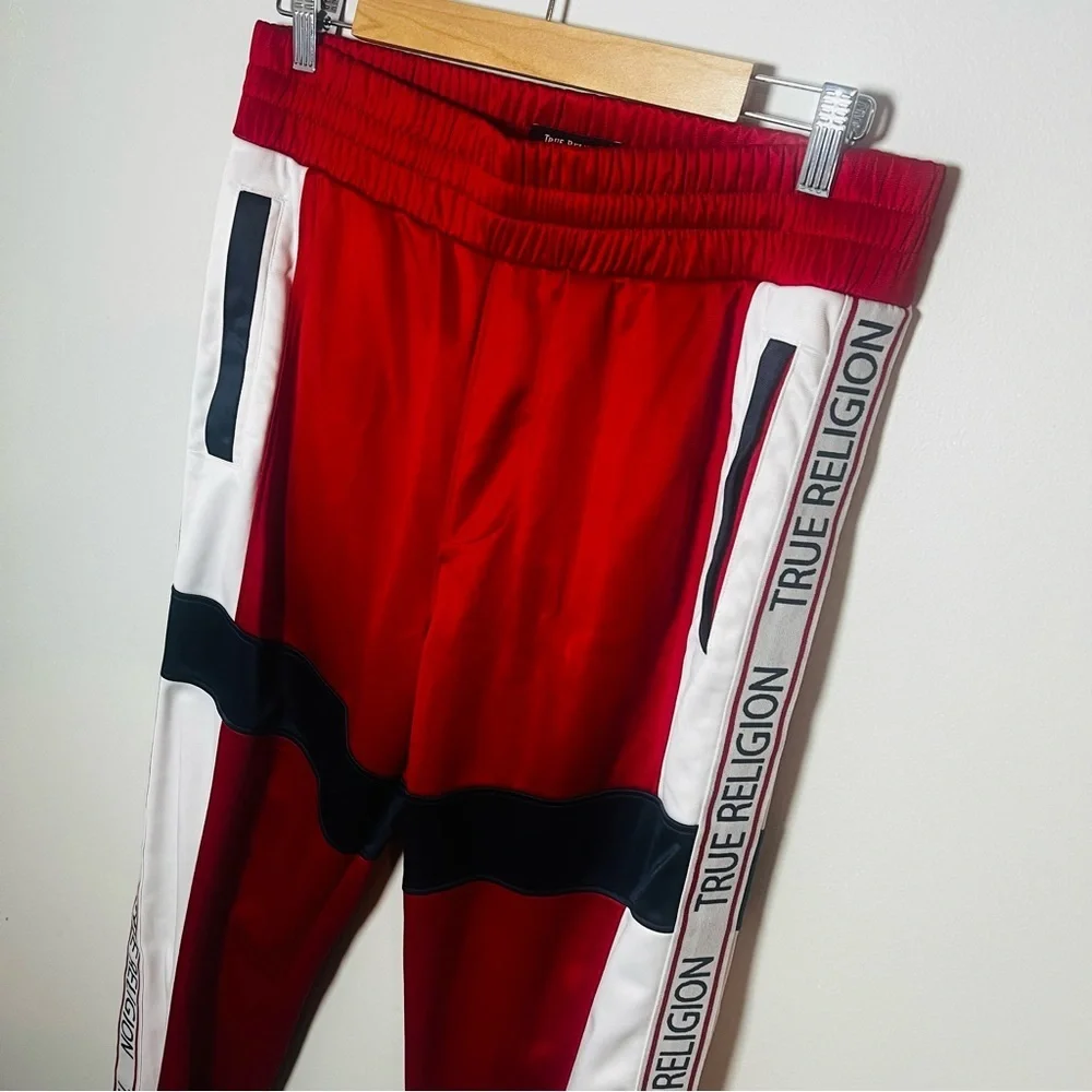 True Religion Tricot Track Pant Joggers Men’s S Colorblock Red Logo Trim Pockets